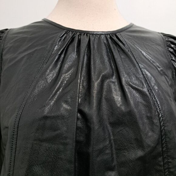 Free People Bri Babe Faux Leather Blouse Oversized Small Black NWT - Picture 13 of 14